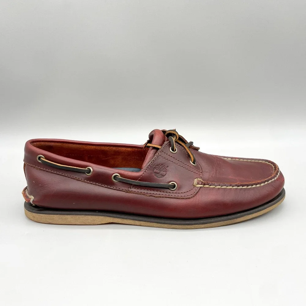 Timberland Mens 13 Classic 2 Eye Boat Shoes Brown Red Leather Preppy Coastal